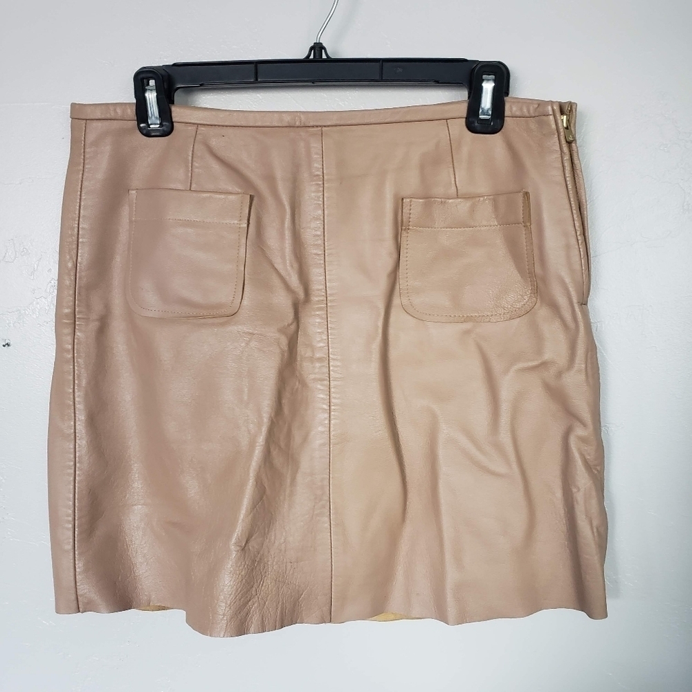 Sandro Women's 3 Taupe Brown Lamb Leather Mini Skirt Patch Pockets Medium